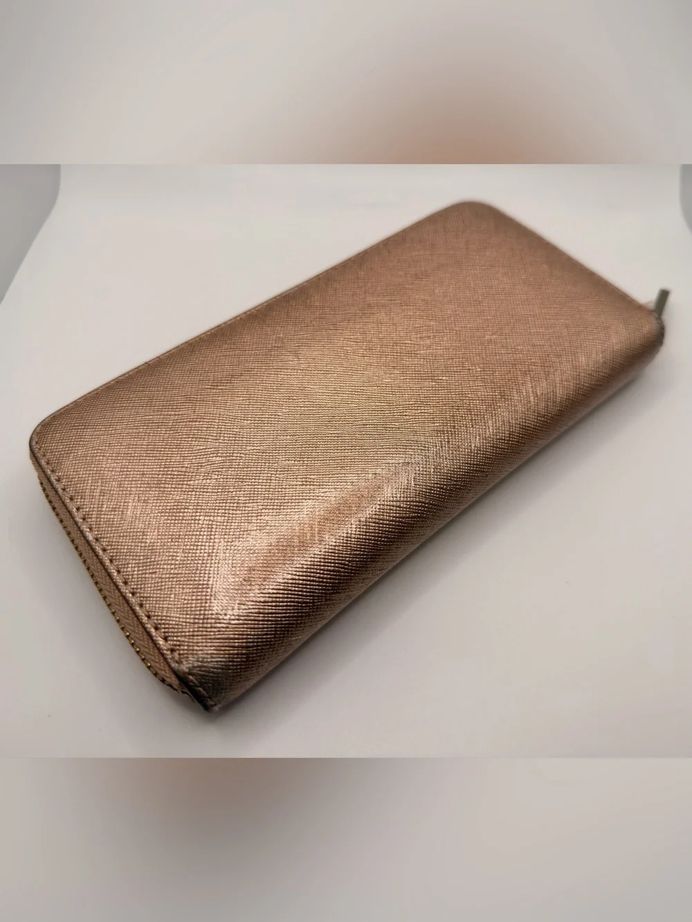 Tory Burch Rose Gold Metallic Saffiano Zip Around Continental Wallet